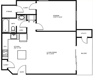 1 Bedroom Floor Plan at Fieldpointe Apartments in Frederick, MD